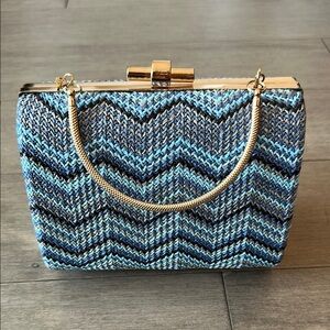Elegant Blue Chevron Handbag